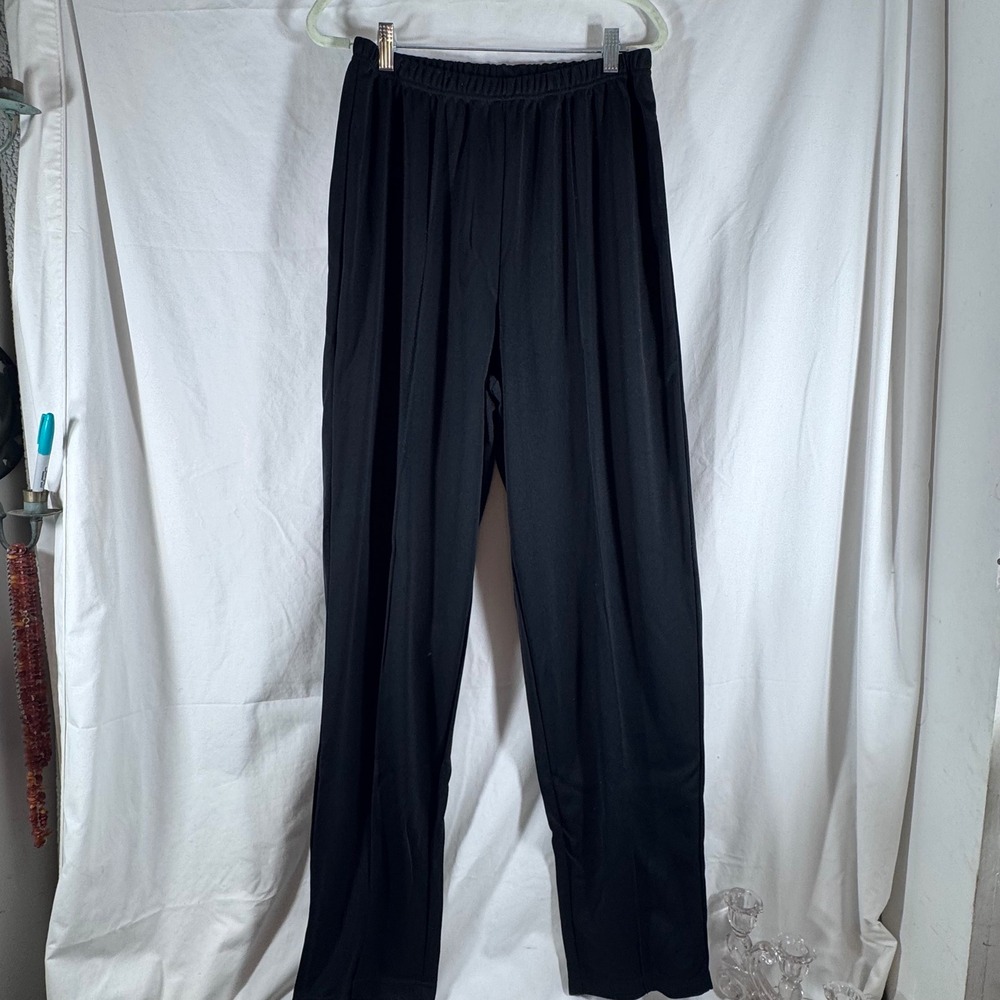 Only Necessities Womens Black Elastic Waist Knit Straight Leg Pants Size 16 Tall